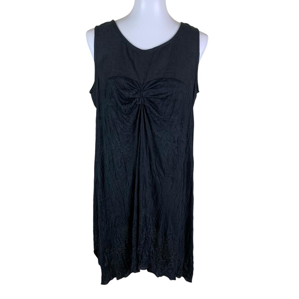 Eva Tralala Paris Black Ruched Sleeveless‎ Midi Dress French Chic Medium